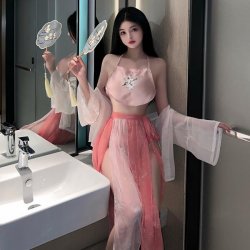Sensual Hanfu Lingerie Set - Vintage Chinese-Inspired Embroidered Sleepwear & Provocative Uniform Style Outfit