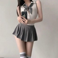 Sexy Short Backless Lingerie Set - Pure & Tempting Student Uniform Costume for Role Play