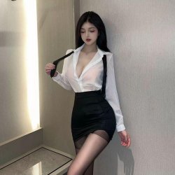 Yujie-Style Secretary Sexy Pure-Yu Summer Shirt Set - Slim-Fit OL JK Uniform White Blouse
