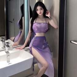 Suoqing Vintage Chinese-Inspired Lingerie Set for Women – Sheer Retro Hanfu-Style Role Play Outfit