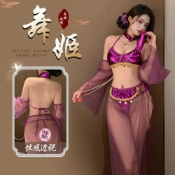 Fantasy Ethno-Chic Lingerie Set – Vintage Silk-Feel Palace Dunhuang Sheer Bodysuit with Ties & Hanfu-Inspired Bra & Pant
