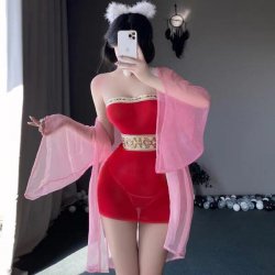 Qiaoduo Hanfu-Inspired Lingerie Set - Sexy Fox Spirit Daji Bodysuit & Skirt, Pure-Yet-Seductive Sleepwear