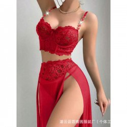 Plus Size Sexy Lace Sheer Chemise - High-Quality Peekaboo Slit Long Slip Dress with Push-Up Straps