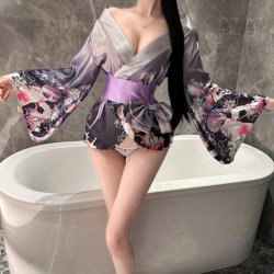 Yasise Night Fantasy Lingerie - Deep V Sexy Kimono-Style Japanese Retro Floral Robe Set