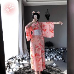 Linlinting Japanese Kimono-Style Cat Girl Lingerie Set - Elegant Long Sheer Sleepwear for Women