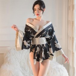 Japanese Kimono Lingerie Set for Women - Sexy Costume Play Outfit with Floral Print & Seductive Design