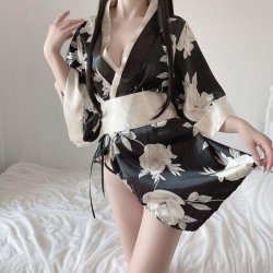 Japanese Kimono Lingerie Set for Women - Sexy Floral Role Play Costume & Seductive Cosplay Outfit