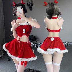 Manyan New Year Lingerie Set - Sexy Velvet Separates, Off-Shoulder Corset & Matching Sleep Dress