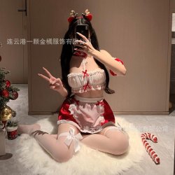Red Seductive Christmas Maid Costume Set for Women – Pure Temptation Lingerie Sleepwear Outfit
