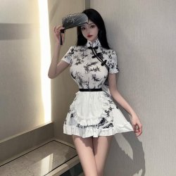 Chinese New Year Sexy Lingerie Dress - Red Qipao-Inspired Bodycon Mini Dress for Live Streaming & Photoshoots