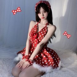 Glowing Cloud Christmas Lingerie Set - Polka Dot French Sleep Dress & Matching Bralette for New Year Eve