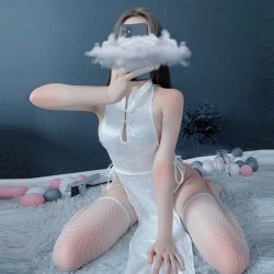Seductive Vintage Qipao Lingerie Set - Sexy Tie-Up Busty Nightclub Costume Outfit for Women