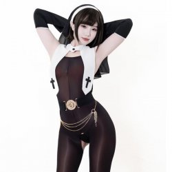 Seductive Nun Costume Lingerie - Sexy Role Play Outfit with Open-Crotch Design, Modest Yet Tempting