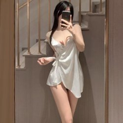 Sexy Satin Lace-Up Nightgown - V-Neck Ice Silk Summer Sleep Dress, Alluring Pure-Temptation Lingerie