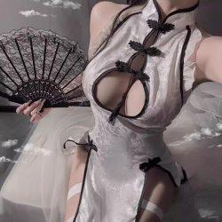 Meijia Ren Lingerie Set - Vintage Cheongsam Style Sheer Mesh Sexy Outfit, Pure & Tempting Costume