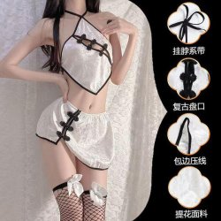 Sexy Chinese-Style Lingerie Set – Retro Cheongsam Bodysuit with Backless Design & Traditional Frog Buttons