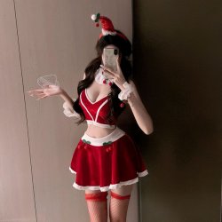 New Year Lingerie Set - Cherry-Themed Sexy Cute Split Outfit, Open-Crotch Holiday Costume for Live Streamers
