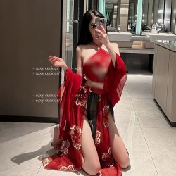 Ancient Chinese Court-Style Lingerie Set - Sensual Hanfu Doudou & Sheer Flying Skirt with Embroidery