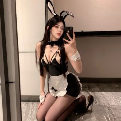 Anime Bunny Girl Costume Set - Sexy Maid Cosplay Outfit with Sheer Lace & Flirty Apron for Women