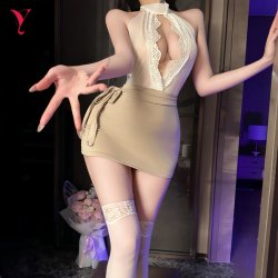 Bird Moon Lace Sheer Lingerie Set - Seductive Secretary Costume Dress with Tight Bodycon Skirt