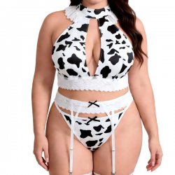 Black and White Cow Print Lingerie Set - Sexy Push-Up Bikini with Non-Slip Grip, Pure Temptation Style