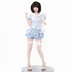 Blue Sweet-Play Lingerie Skirt - Flirty Cupcake Mini Dress with High-Waist Slimming Fit & Feminine Ruffles