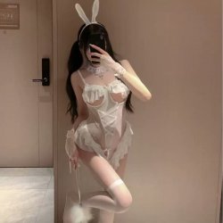 Butterfly Rain Sexy Bunny Costume - Sheer Temptation Lingerie Set with Open-Crotch & Cut-Out Top