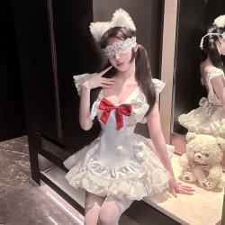 Chao Mu Soft Cute Lingerie Set - Bowknot Maid-Inspired Pure & Tempting Lolita Erotic Underwear for Women