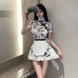 Chinese New Year Sexy Lingerie Dress - Red Qipao-Inspired Bodycon Mini Dress for Live Streaming & Photoshoots