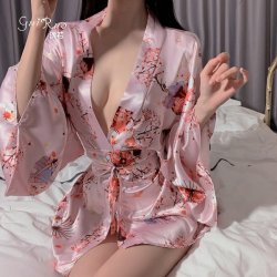 DZ Gui Ruo Sexy Lace Lingerie Set - Low-Cut Kimono-Style Robe & Matching Bottoms for Women