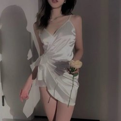 Elegant Satin Tie-Back Sleep Dress – V-Neck Slim-Fit Lace Trim Nightgown, TikTok Trendy Lingerie