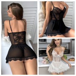 European-American Sheer Plus Size Lingerie Set - Sexy Lace Sleep Dress & Matching Cami Set