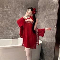 Feiniao Moon-Gazing Hanfu Lingerie Set - Red Silk Doudou, Sheer Sensual Sleepwear with Oriental Elegance