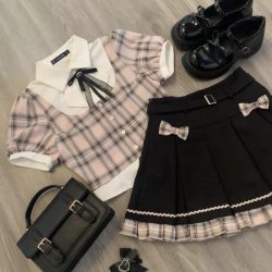 Girls Summer Short Sleeve Shirt & Pleated Skirt Set - Preppy School Style Outfit for Toddlers & Kids