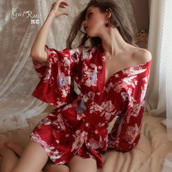 Glorious Sensual Lingerie Set - Low-Cut Seductive Kimono-Style Waist-Slimming Sleepwear Outfit