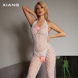 Glow-in-the-Dark Lace Bodysuit for Women – Sexy Sheer Mesh Open-Crotch One-Piece Lingerie,Europe and America-Style Eroti