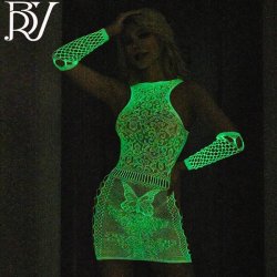 Glow-in-the-Dark Mesh Two-Piece Dress Set – Sexy UV Reactive Lingerie & Swimwear, No-Remove Design
