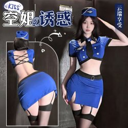 Golden Night Air Hostess Uniform Lingerie - Seductive Police-Themed Sexy Outfit, No-Remove Design