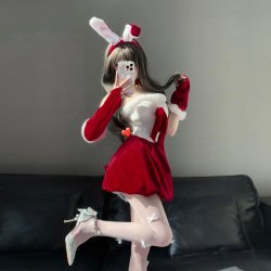 Golden Night Sexy Christmas Bunny Girl Costume - Seductive Lingerie Set with Bow & Wings