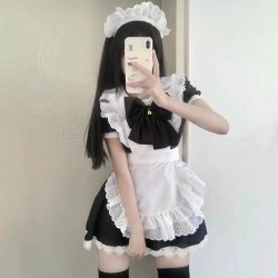 Japanese Cute Lolita Bunny Girl Cosplay Dress - Black & White Maid Outfit with Ruffled Skirt