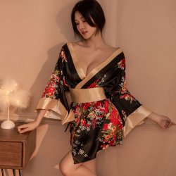 Japanese Kimono Lingerie Set - Sexy Floral Print Sauna & Photo Shoot Outfit, One-Piece Dropshipping Ready