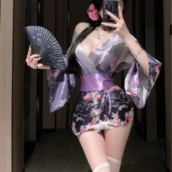 Japanese Kimono Lingerie Set - Sexy Yami Kawaii Costume Sleepwear for Role Play & Cosplay