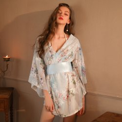 Japanese Kimono Lingerie Set - Sheer Mesh Sexy Sleepwear for Role Play & Date Night