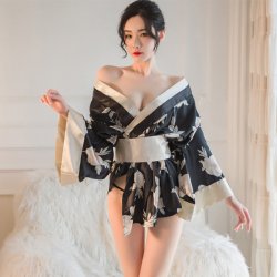 Japanese Kimono Lingerie Set for Women - Sexy Costume Play Outfit with Floral Print & Seductive Design