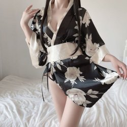 Japanese Kimono Lingerie Set for Women - Sexy Floral Role Play Costume & Seductive Cosplay Outfit
