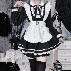 Japanese Style Lolita Dress - Sweet & Edgy Black White Maid Cosplay Costume, Aesthetic Subculture Outfit