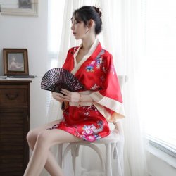 Japanese-Style Sexy Lingerie Kimono with Bow Print - Seductive East Asian Dance Costume, No-Remove Uniform