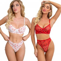Lace Heart Embroidery Sheer Mesh Lingerie Set - White Sexy Motorcycle-Inspired Outfit for Women