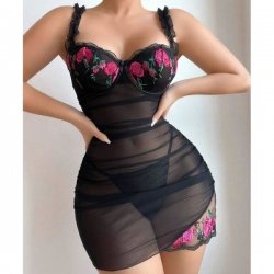Lace Sheer Sensual Sleepwear Set – Elegant Embroidered Erotic Lingerie for Women, Sexy Mesh Nightgown & Matching Bra