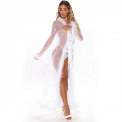 Fuzzy Romantic Lingerie Set for Women – Sexy Long Sleeve Sensual Sleep Dress & Nightgown